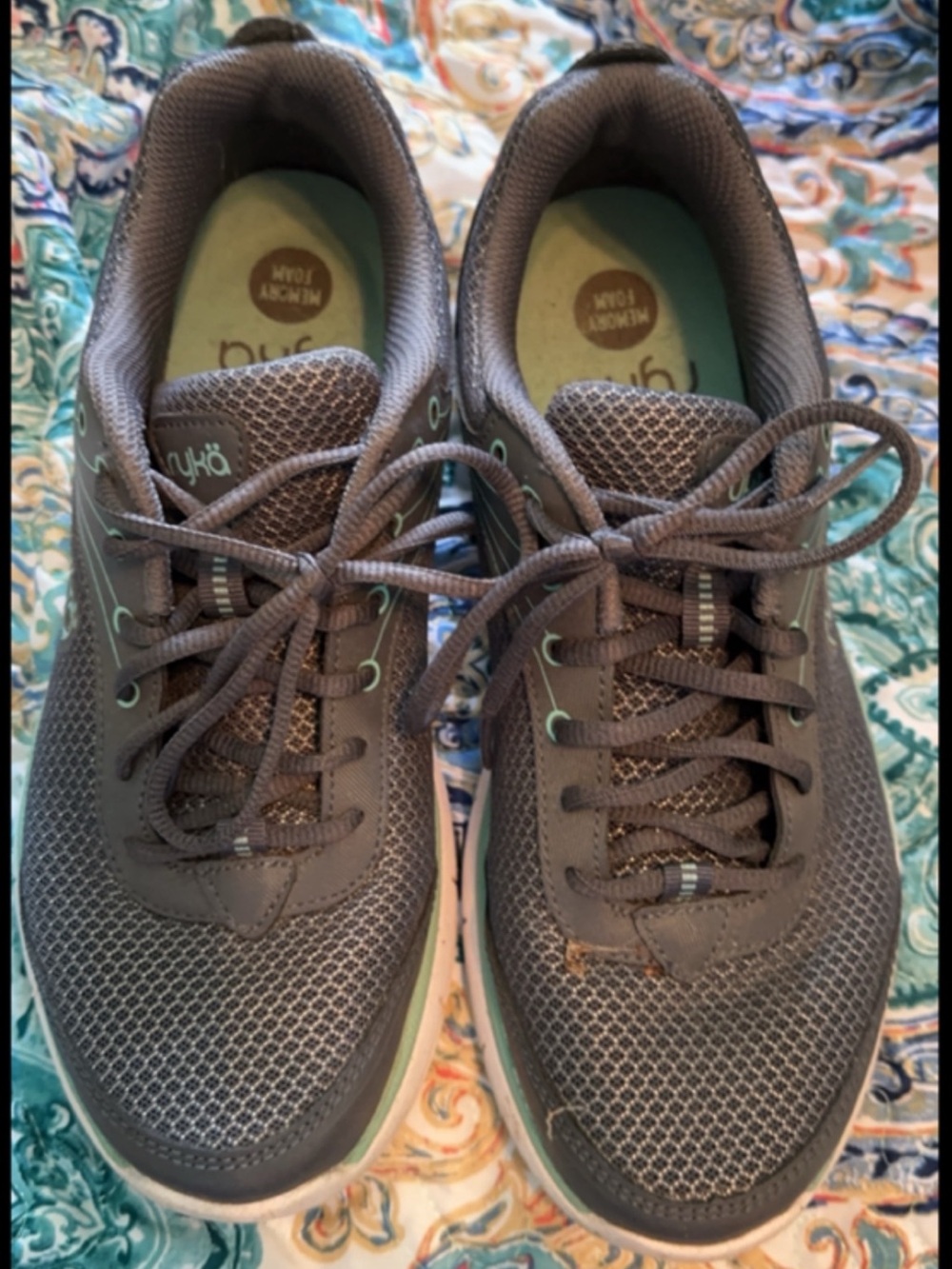 Ryka Men's Gray Athletic Mesh Sneakers with Mint Accents